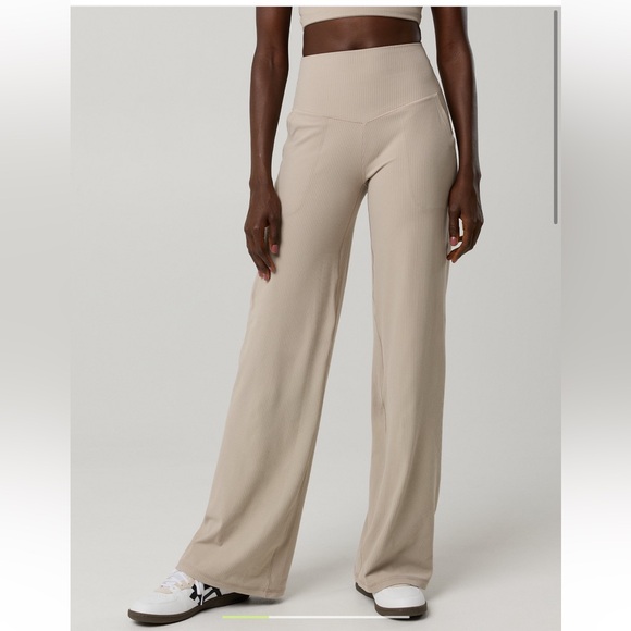 aerie Pants - aerie Ribbed Wide-Leg Pants in Light Beige